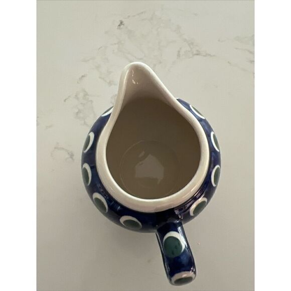Bolselawiec Blue Green Dot 3” Pottery Pitcher Made in Poland - Picture 5 of 8